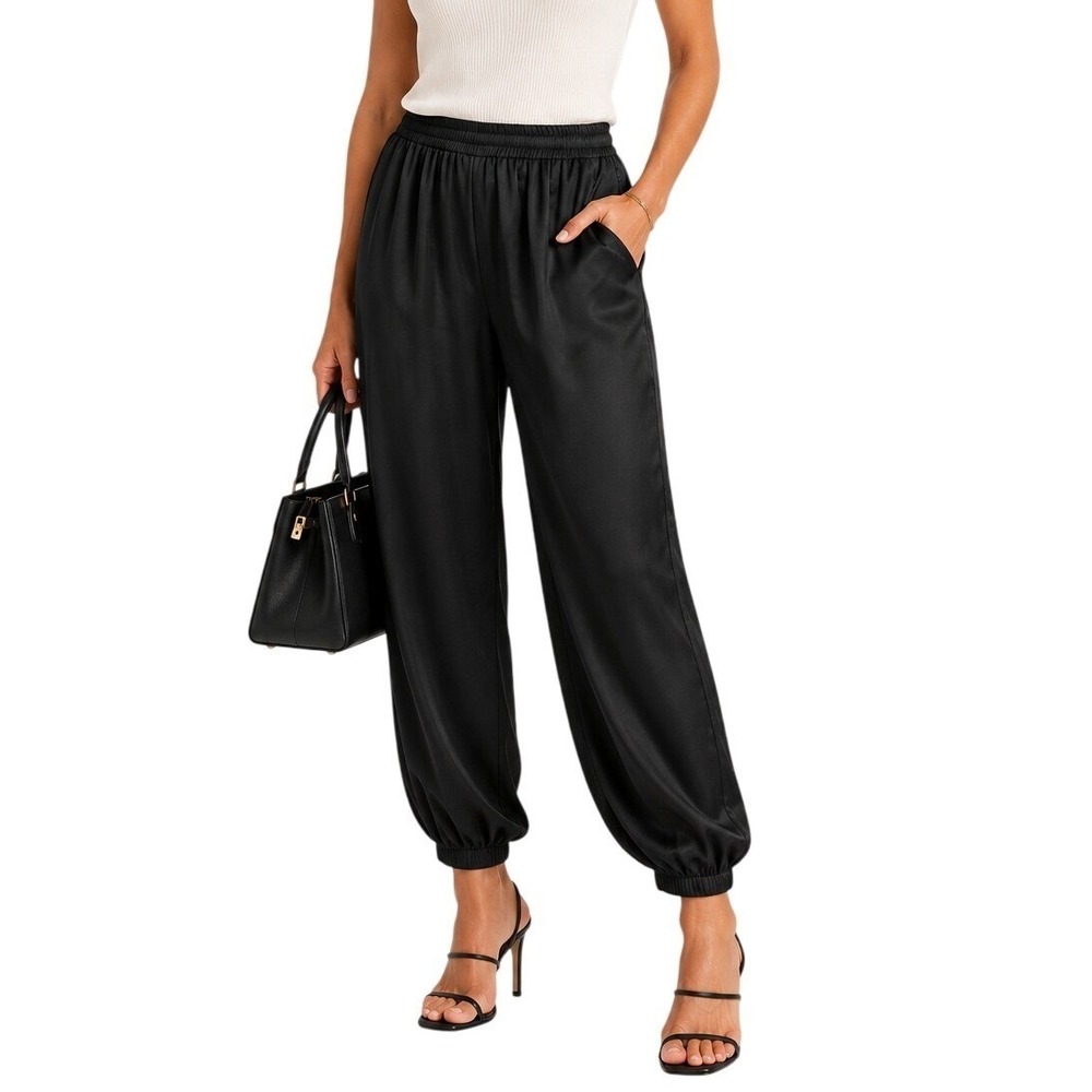 Nation LTD Women's Elastic Waist Lounge Balloon Leg Jogger Pants Black Sz Small